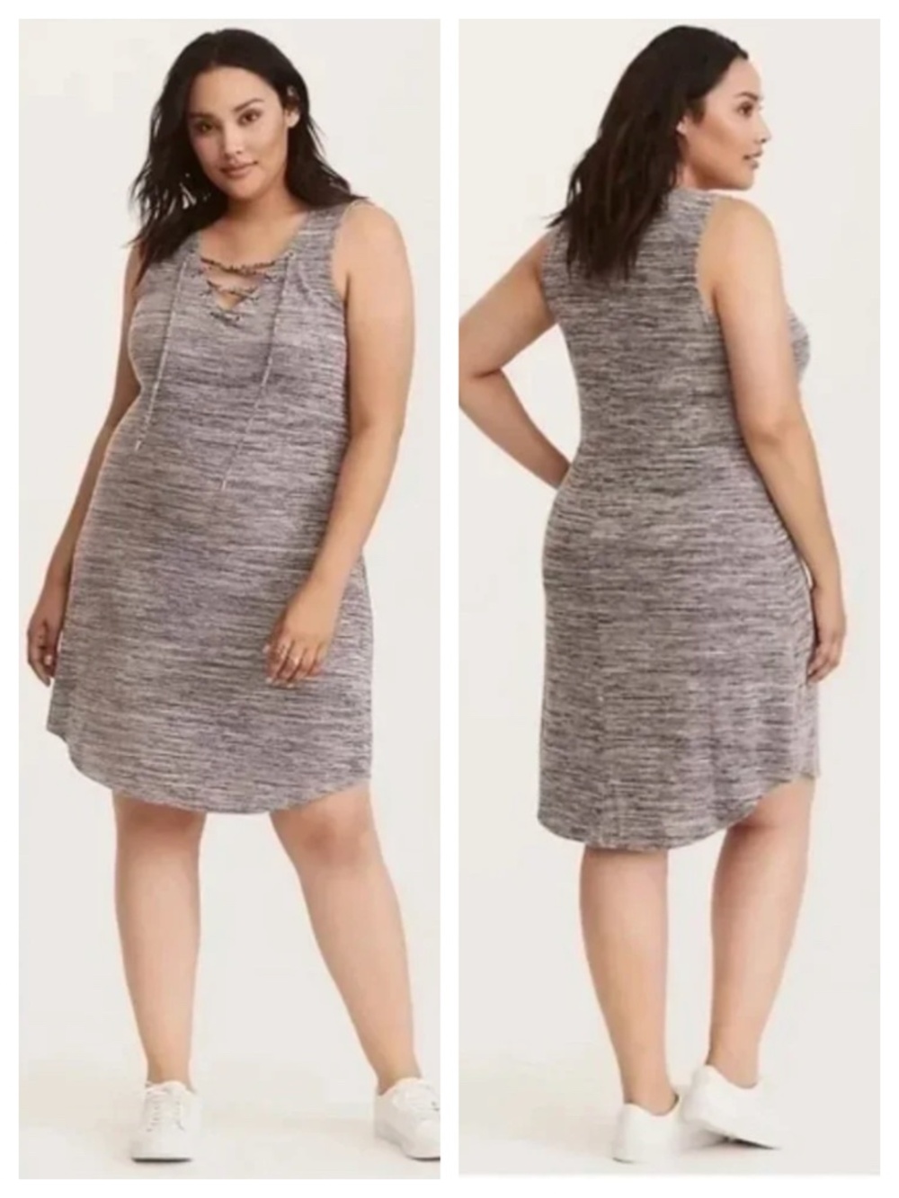 Torrid 1X 16 18 Shirtdress T-Shirt Dress Lace Up Gray Knit Heathered Slvlss